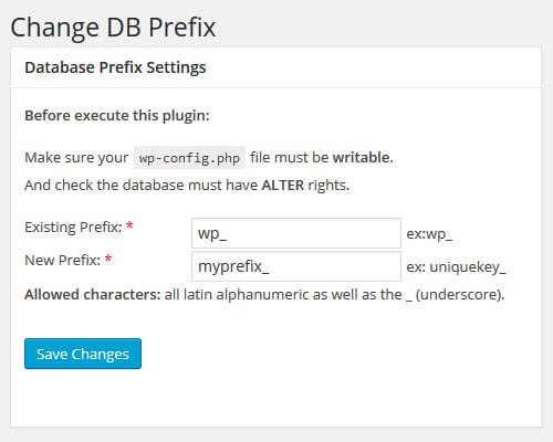 change db prefix