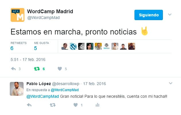WordCamp Madrid 2017 twitter